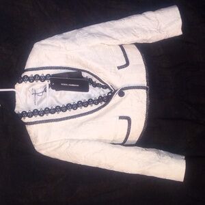 Dolce & Gabbana Girls Jacket Size 6 White Motif w/ Black Lace Trim Single Breast